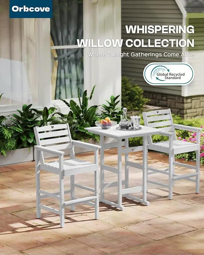 Tall Adirondack Chairs Set of 4, HDPE Wood Balcony Adirondack Chairs Set with Heart Cutout Design, Weather-Resistant Bar Height Furniture for Deck, Porch, Pool (White) by GreenHaven Gardens