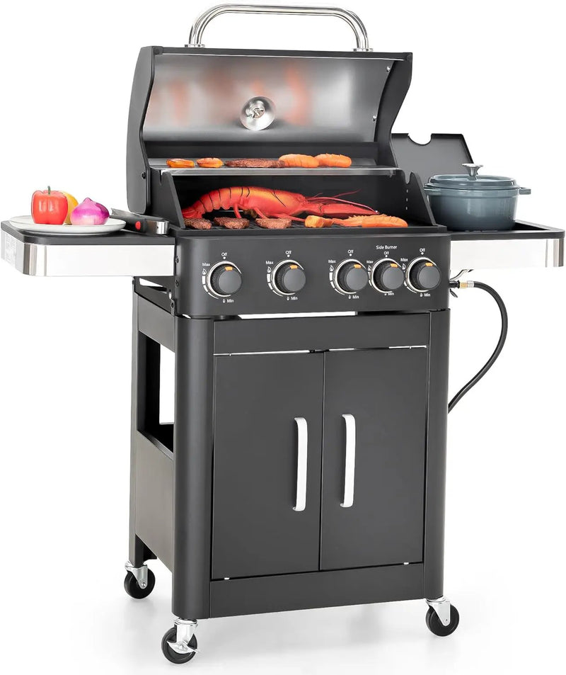 Captiva Designs 4-Burner Propane Gas BBQ Grill with Side Burner & Porcelain-Enameled Cast Iron Grates, 46,700 BTU Output for Outdoor Cooking Kitchen and Patio Backyard Barbecue, Black by GreenHaven Gardens
