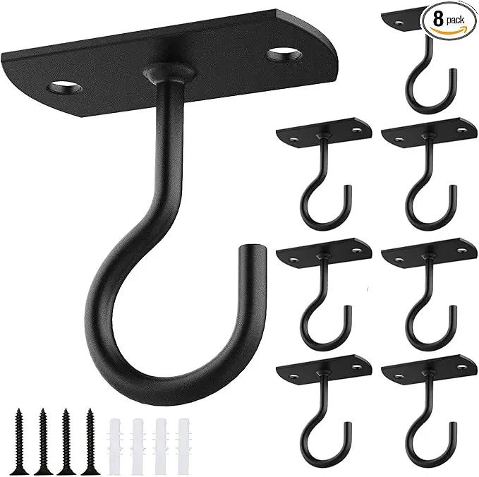 Ceiling Hooks for Hanging Plants 8Pack 2.5in,Wall Mount Hangers Plant Hooks,Wall Hooks for Plants,Lights,Planters,Lanterns,Hanging Bird Feeders,Wind Chimes,indoor&Outdoor Decoration Hooks Black by GreenHaven Gardens