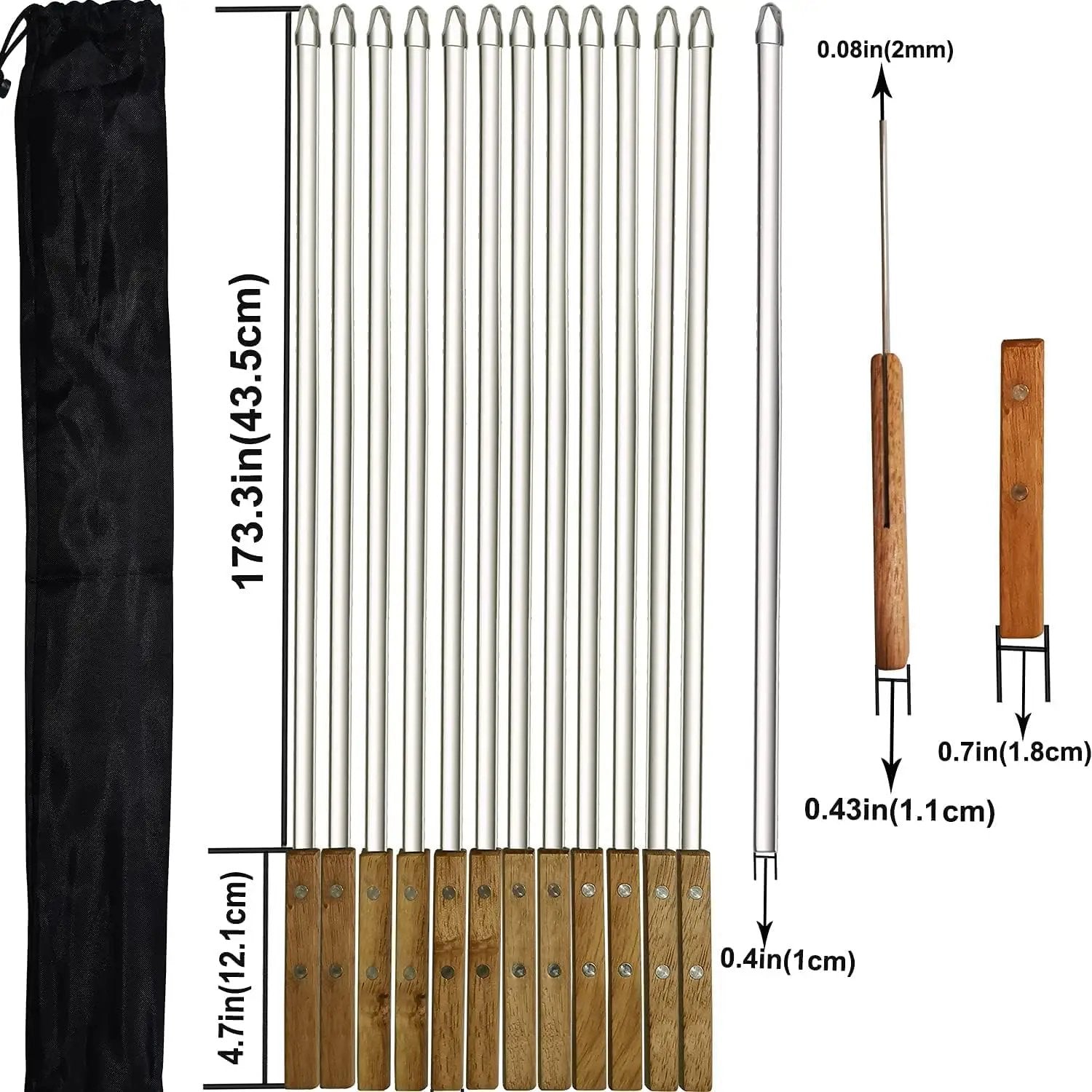 12 Pack Kebab Skewers 22 Inch Stainless Steel Grilling BBQ Skewer Reusable Barbecue Skewers Flat Stick with Wood Handle,Ideal for Koubideh Brazilian Chicken Shrimp Turkish Shish Kabob by GreenHaven Gardens