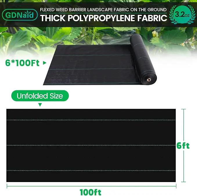 Weed Barrier 6ftx100ft Landscape Fabric Roll, Premium 3.2oz Black Weed Barrier Fabric Garden Landscaping Fabric by GreenHaven Gardens