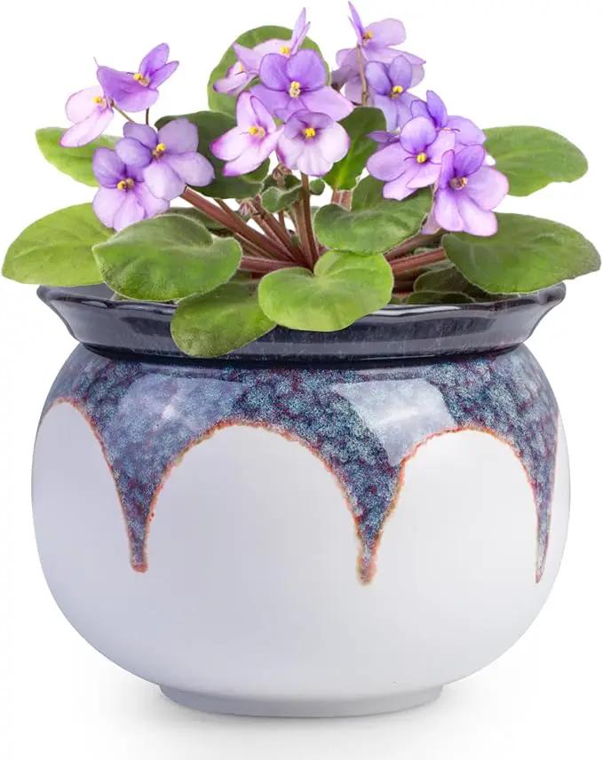 African Violet Pots, 6 inch Ceramic Easy Self Watering Plant Pot for Busy Plant Lovers, Automatically Absorb Appropriate Amount of Water, Flower Pot Indoor-Plants Not Included(Red) by GreenHaven Gardens