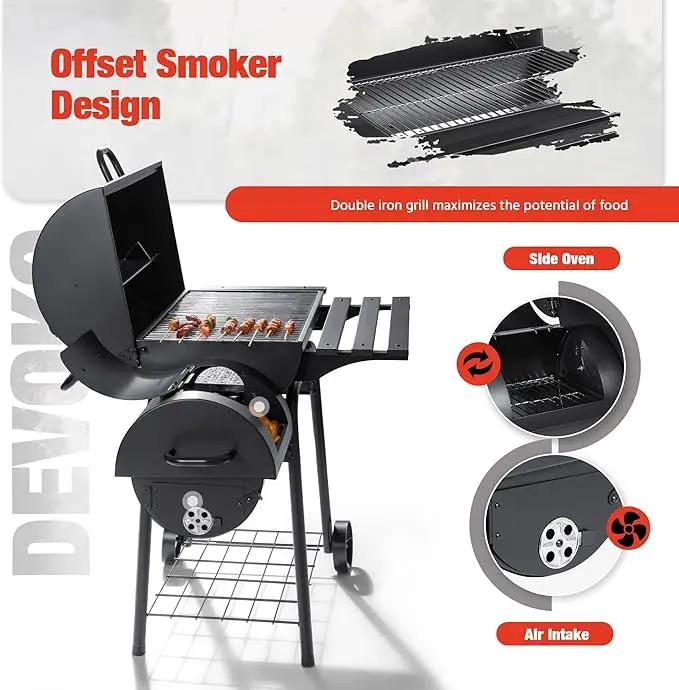 Devoko Charcoal Grill, Outdoor BBQ Grill with Offset Smoker and Side Table for Garden and Parties by GreenHaven Gardens
