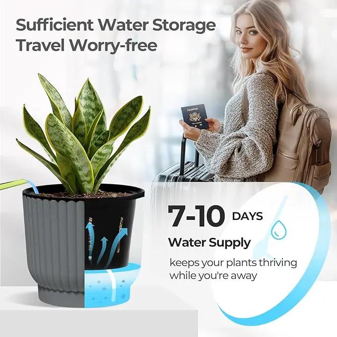 T4U 4.5 Inch Self Watering Pots for Indoor Plants, 6 Pack Gray Plastic Flower Pots for All House Plants, Flowers, African Violets by GreenHaven Gardens