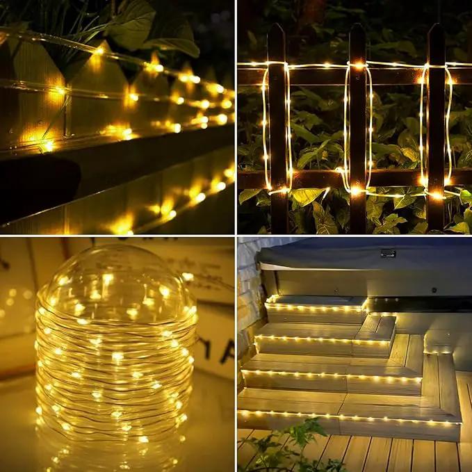Solar Rope Lights, 2 Packs 66ft 200LED Solar String Lights, 8 Modes Waterproof Solar Powered Outdoor Lights, Flexible Clear Tube Light for Garden, Backyard, Patio, Deck, Pool,Tree Decor - Warm White by GreenHaven Gardens