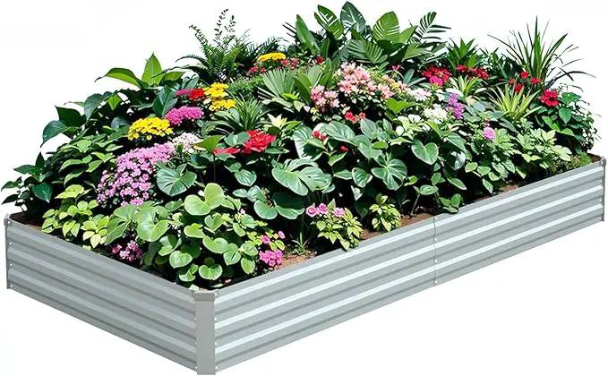Raised Garden Bed,Galvanized Raised Garden Beds Outdoor for Vegetables Flowers Herbs, Raised Bed Planter Box, Metal Raised Garden Bed Kit with Gloves, 6x3x1ft,Gray by GreenHaven Gardens