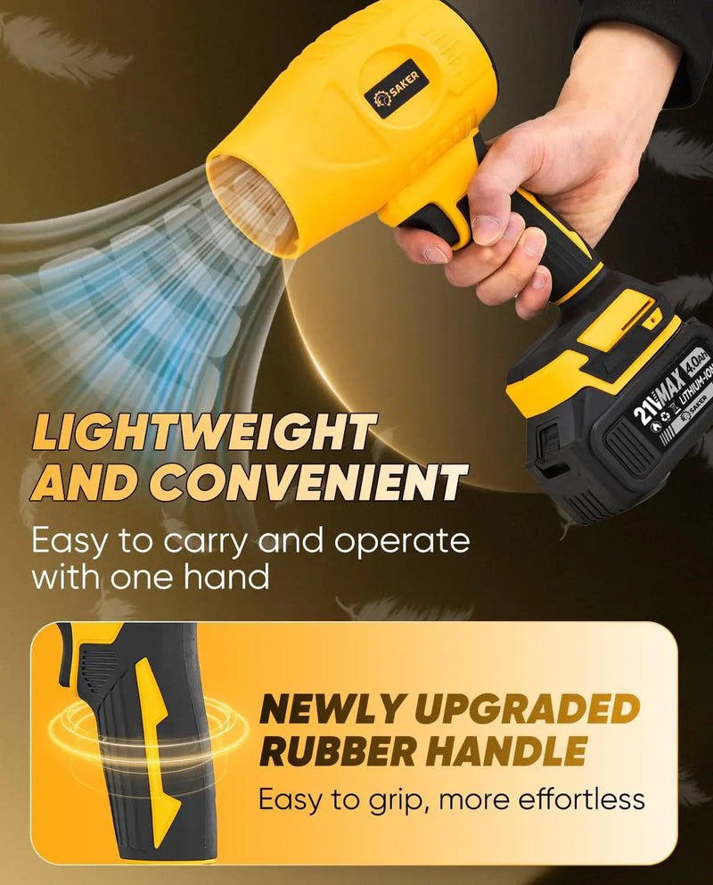 Saker Handheld Cordless Leaf Blower Portable Dust Cleaner 180000 RPM Compressed Air Duster with Adjustable Speed for Drying Patio Cleaning Camping 2 x 4.0Ah Battery Yellow by GreenHaven Gardens