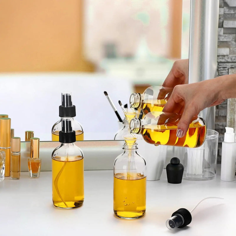 Norme 12 Pcs 8 oz Glass Spray Bottles with Funnels and Labels Refillable Cosmetic Empty Spray Bottles with Sprayer Containers for Essential Oil Cleaning Solutions(Clear,Stylish) by GreenHaven Gardens