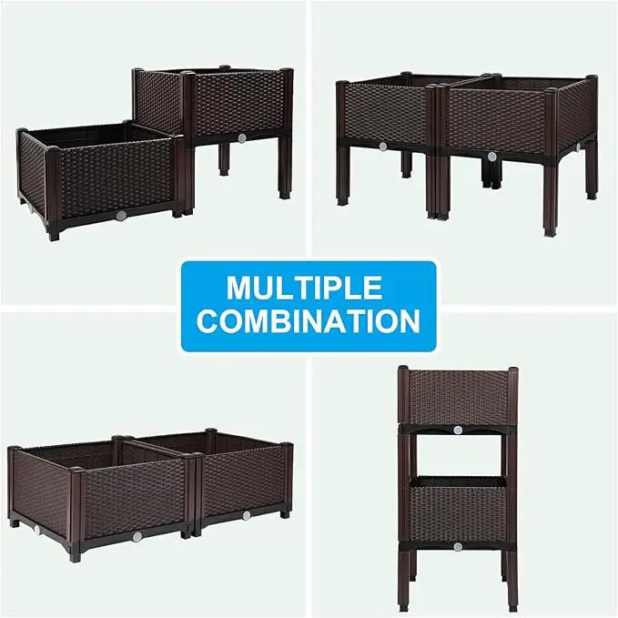 MAYOLIAH Raised Garden Bed with Drainage Elevated Planter Box Plastic Raised Beds for Gardening Vegetables Herb Flowers, Perfect for Indoor Outdoor Planting, 2 Boxes Brown by GreenHaven Gardens