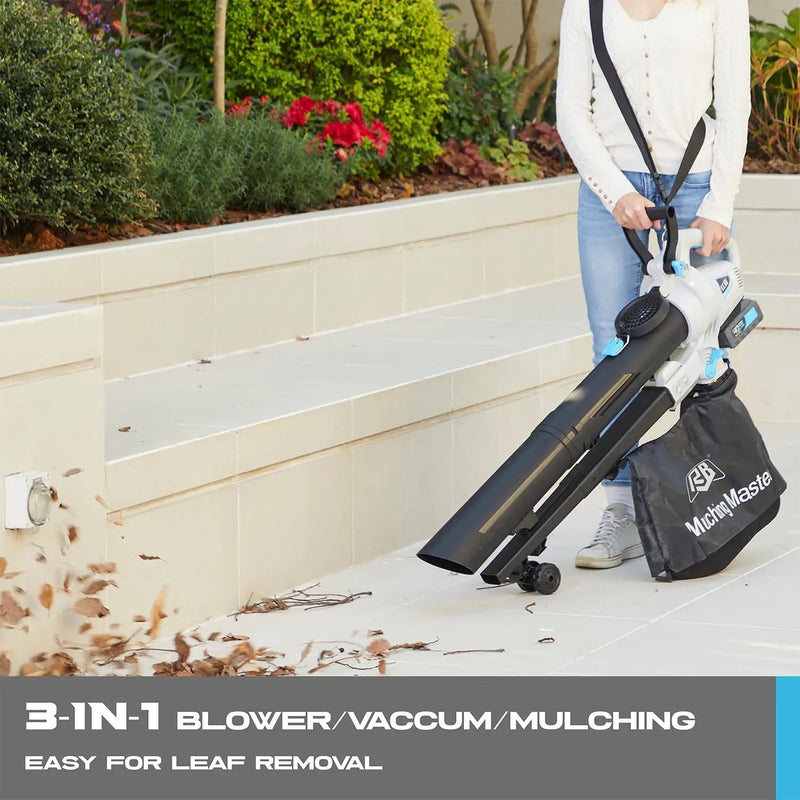 RB 40V 3-in-1 Cordless Vacuum Blower – Powerful Leaf Blower, Mulcher & Vacuum with 4.0Ah Battery & Fast Charger, Adjustable Handle, 12L Bag, 30:1 Mulching Ratio by GreenHaven Gardens
