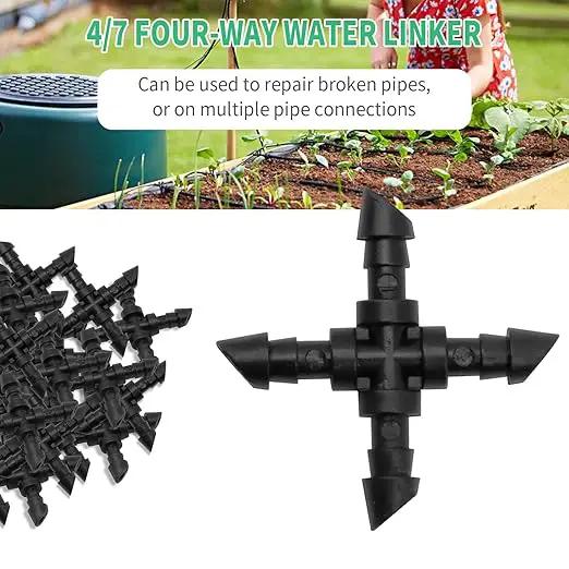 Connectors Automatic Drip Irrigation Kit Fit for 1/4 Inch Drip Irrigation Tubing Drip Line Cross Connectors for Garden Lawn Flower Pot (4-Way) by GreenHaven Gardens