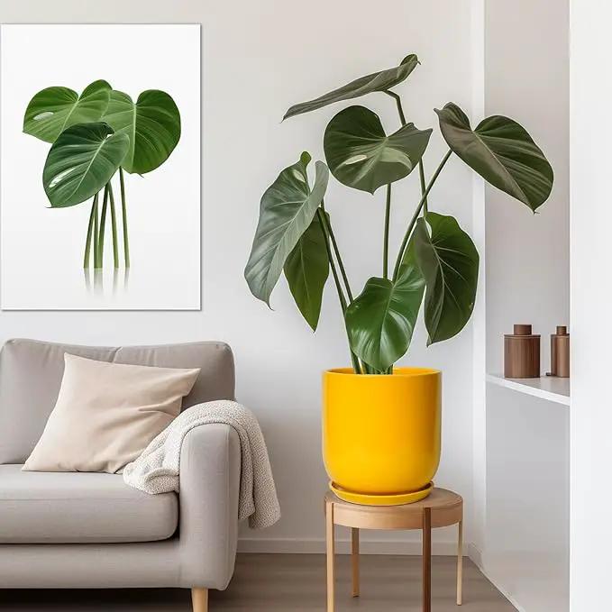 12 Inch Pots for Plants - Ceramic Planter for Outdoor Plants Large Plant Pot Indoor with Drainage Hole Modern Flower Pot for Home Patio Office Decor Yellow by GreenHaven Gardens
