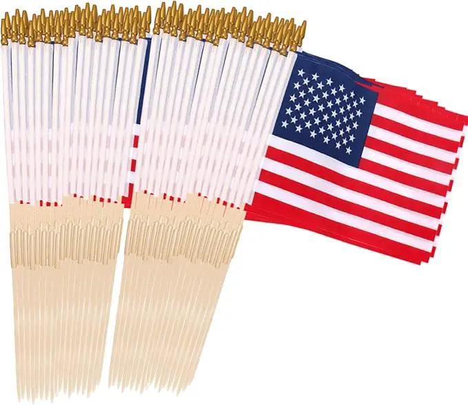Pack of 100 American Flags with wood Stick, 12x18 Inch American Flags for outside, US Flags/American Hand Held Stick Flags with Kid-Safe Spear Top, Perfect for Patriotic Decorations, Parades, Veteran Party,4th of July decorations by GreenHaven Gardens