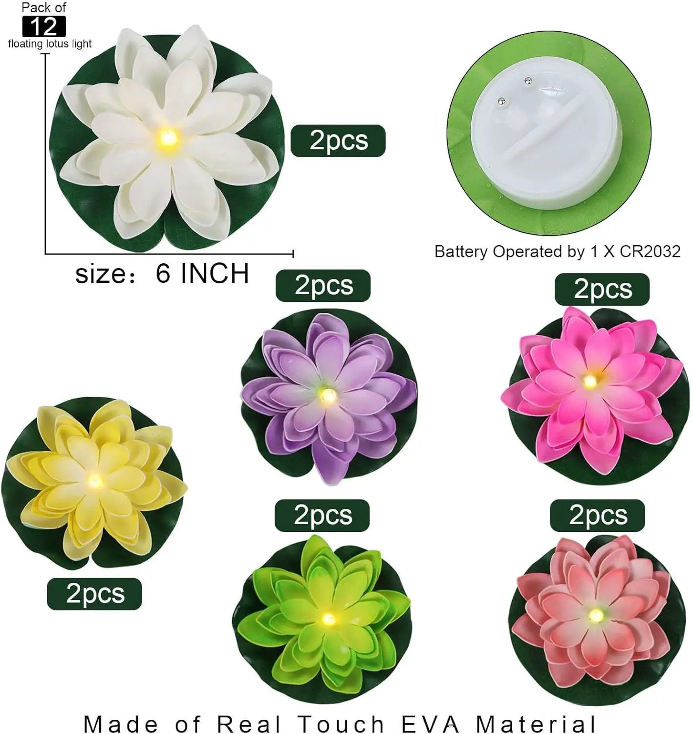 12 PCS Waterproof Floating Lotus Light - Diwali Floating Flower Light Battery Operated Water Activated Warm White Light Pool Flower Lamp Wedding,Anniversary,Garden Decoration(6 Inch, Mix-Color) by GreenHaven Gardens