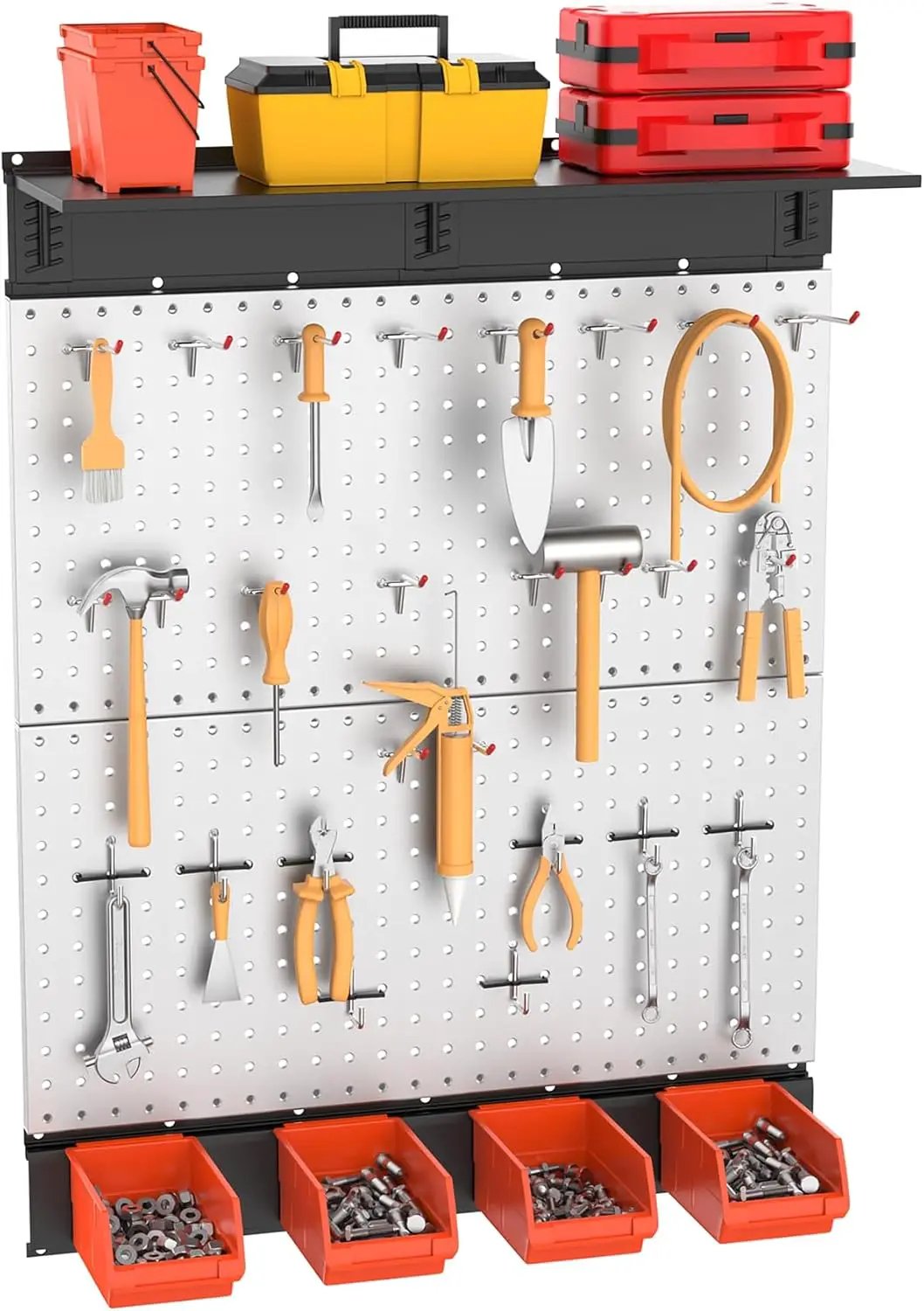 TORACK 69PCS Metal Pegboard with Accessoreis for Garage Wall, Tool Organizer Pegboard with Hooks, Wall Mounted Bins/Shelf, Tool Storage Peg Board for Wall(Grey) by GreenHaven Gardens