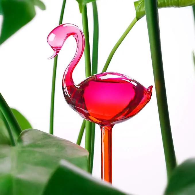 Self-Watering Glass Globes 2PCS Flamingo Gradient Hot Pink 10" Long Hand Blown Bulbs Pot Plant Waterer Home Indoor Outdoor Garden Patio Hanging Flower Spike Decorative Automatic Irrigation System by GreenHaven Gardens