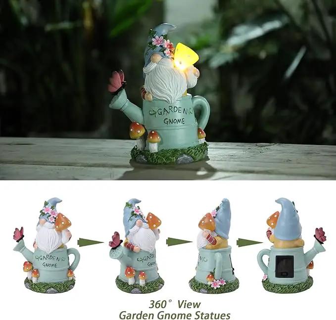 Garden Gnome Statue, Novelty Gnome Outdoor Figurine with Watering Can Shape and Flowers Butterfly Decor - Resin Gnome Sculpture with Mushroom Solar Lights for Porch Patio Yard Outdoor Decor by GreenHaven Gardens