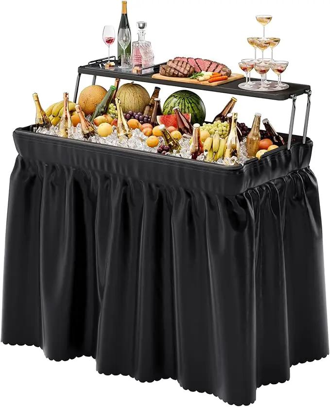 Outdoor Ice Cooler Folding Table with Extra Storage Shelf,Ice Tables for Parties with Drain,Cooler Server for Camping, Picnic, Wedding, BBQ, Black by GreenHaven Gardens