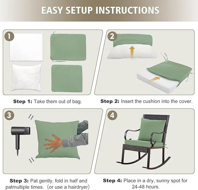 Outdoor Cushions for Patio Furniture, Waterproof Outdoor Chair Cushion w/Fade-Resistant, Removable & Machine-Washable Cover, 22x22 Inch, Deep Seat Sofa/Couch Pads Replacement, Sage Green by GreenHaven Gardens