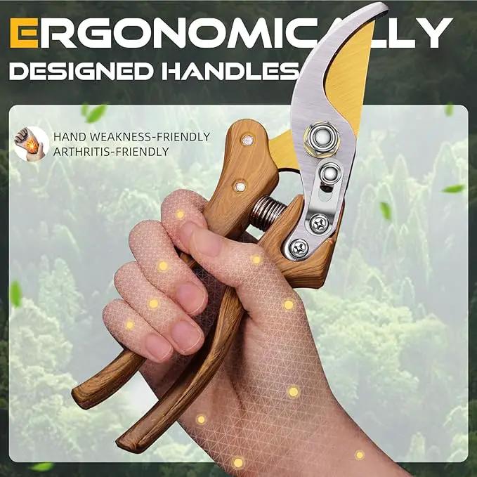 8.5" Professional Bypass Pruning Shears – Heavy Duty Garden Scissors & Clippers for Wood & Tree Trimming, Ultra Sharp SK5 Blade, Ergonomic Handle, Perfect Gardening Gift, 2025 Wood-Like Finish by GreenHaven Gardens