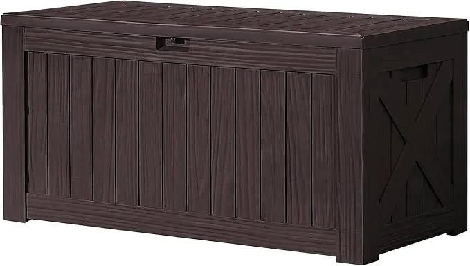 Devoko 120 Gallon Deck Box Resin Outdoor Storage Box Waterproof for Patio, Large Outdoor Storage Bench Lockable for Outside (Deep Brown) by GreenHaven Gardens