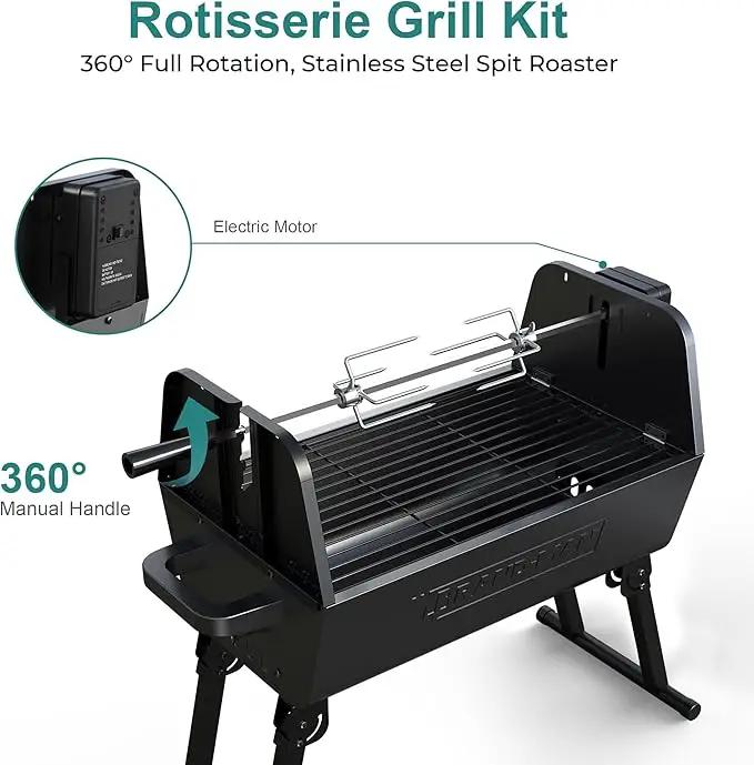 Brand‑Man 2‑in‑1 Charcoal BBQ Grill with Motorized Rotisserie – Portable, Foldable Grill, 257 sq in Outdoor BBQ Grill for Camping & Tailgate, Adjustable Height, Dual Vents by GreenHaven Gardens