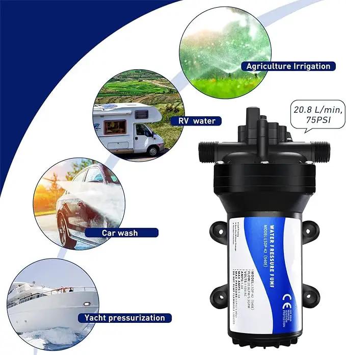 Water Pressure Booster Pump 110v Diapphragm Pump Inline Water Pump 75psi 5.5 GPM Self Priming RV Water Pump for Kitchen, Bathroom, RV, Marine Yacht, Caravan, Garden by GreenHaven Gardens