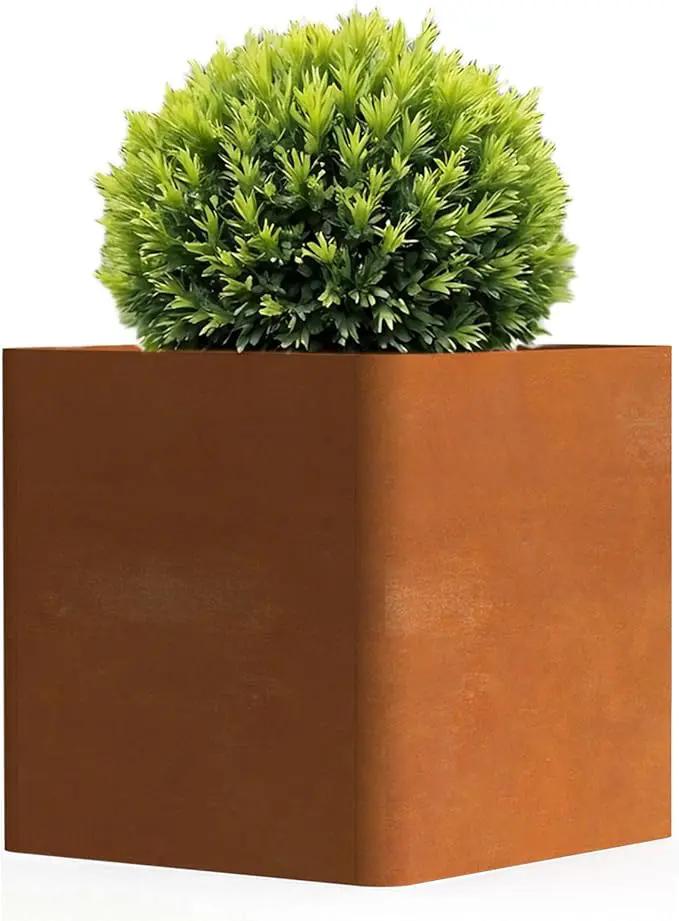 Corten Steel Planter Box 24" L x 24" W x 24" H,Large Metal Square Planter for Outdoor Plants,Metal Cube Flower Pot with Drainage Hole for Porch Hotel Patio Yard by GreenHaven Gardens