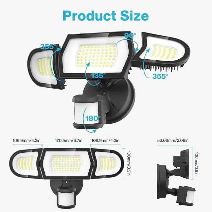 Olafus 100W LED Security Light Motion Sensor Outdoor Light, 2 Pack Motion Flood Light Dusk to Dawn, 9000LM Super Bright 6500K Exterior Motion Detector Floodlight for Garage Yard Porch Eave IP65, Black by GreenHaven Gardens