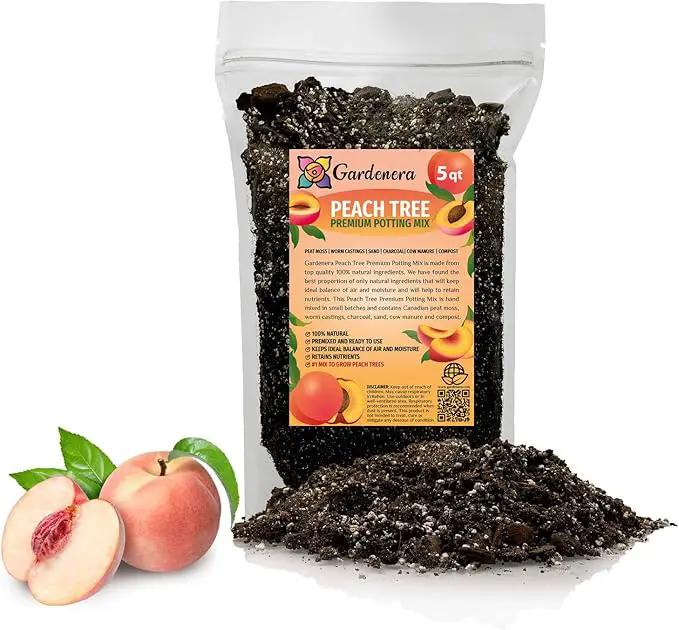 Premium Peach Potting Soil Mix - Optimal Nutrient-Rich Blend for Thriving and Juicy Peaches - 5 Quart by GreenHaven Gardens