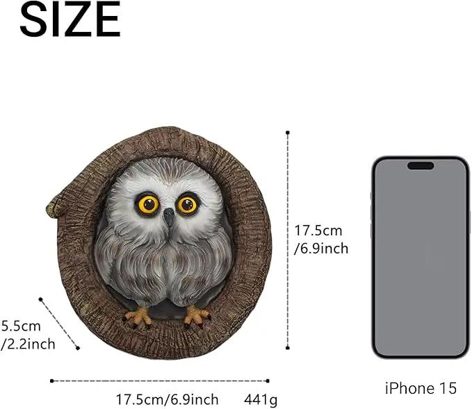Baby Owl Resin Tree Face, Owlet Tree Hugger, Outdoor Sculpture for Tree Decorations, Whimsical Owl Garden Ornament, Tree Statue Peeker, Patio Yard Lawn Porch Decor, Durable & Waterproof Garden Present by GreenHaven Gardens