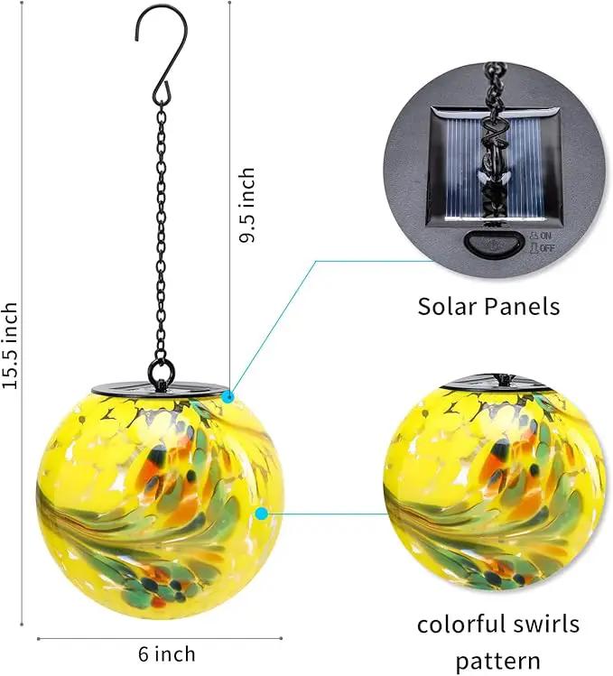 VCUTEKA Solar Hanging Lanterns Outdoor Decoration, Glass Solar Lights with Hook Up, Solar Garden Gazing Ball Light for Yard, Tree and Patio Decor, Yellow by GreenHaven Gardens