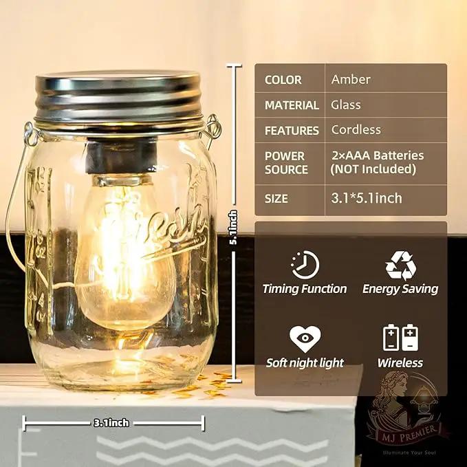 MJ Outdoor Mason Jar Lights Hanging Battery Operated Lamp Timer Cordless Lamps 2-Pack LED Decorative Garden Lanterns Glass Light for Patio Camping Courtyard Backyard Tree Hallway Stairs( Transparent) by GreenHaven Gardens