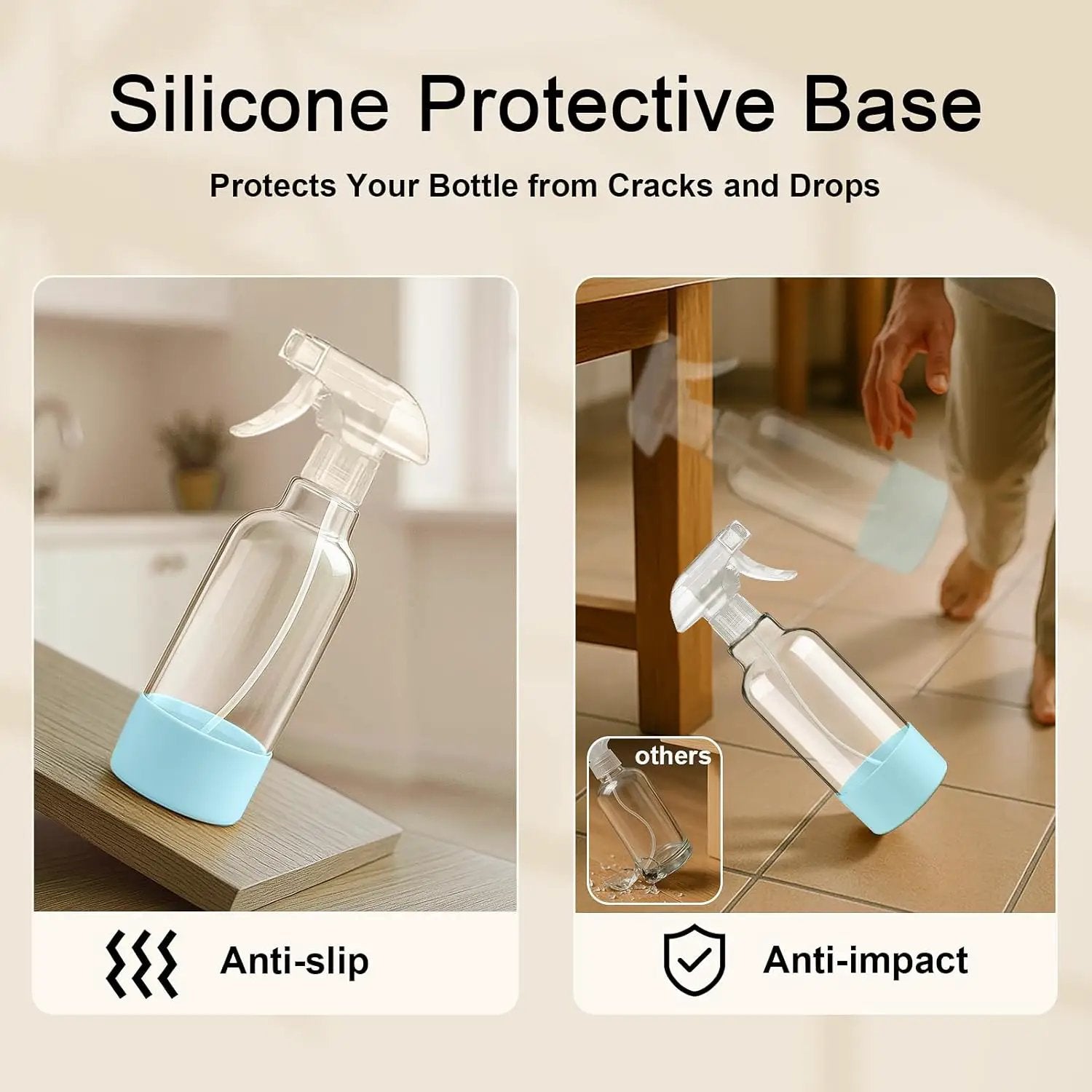 Glass Spray Bottles with Silicone Sleeve 16.9oz 2 Pack Empty Spray Bottle for Hair Mist/Stream Spraying for Cleaning Solutions, Plants, Essential Oils (clear-qblue&grey) by GreenHaven Gardens