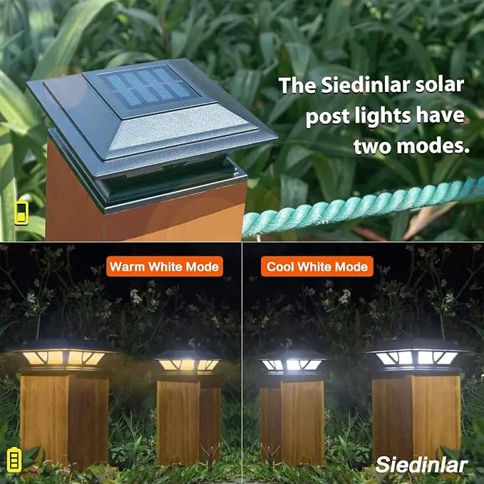 SIEDiNLAR Solar Post Lights Outdoor 2 Modes LED Deck Fence Cap Light for 4x4 5x5 6x6 Posts Patio Garden Decoration Warm White/Cool White Lighting Black (2 Pack) by GreenHaven Gardens