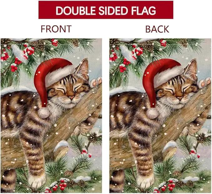 BLKWHT Winter Cat House Flag 28 x 40 Vertical Double Sided Christmas Holiday Outside Decorations Burlap Yard Flag BW738-40 by GreenHaven Gardens