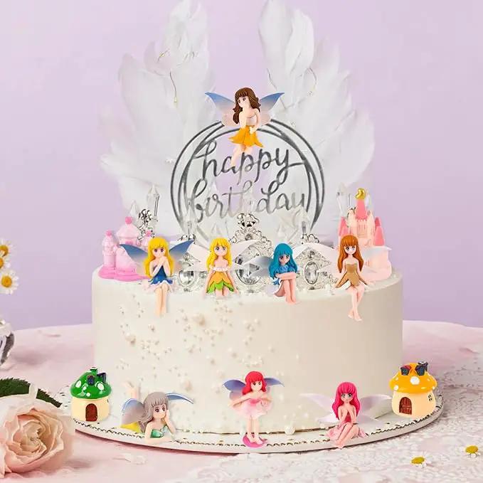 Miniature Fairy Garden Accessories, Fairy Figurine Set, Flower Pot,Garden Wands, Home Decoration, Birthday Cake Topper, 6 Pieces, Children's Outdoor Statues by GreenHaven Gardens