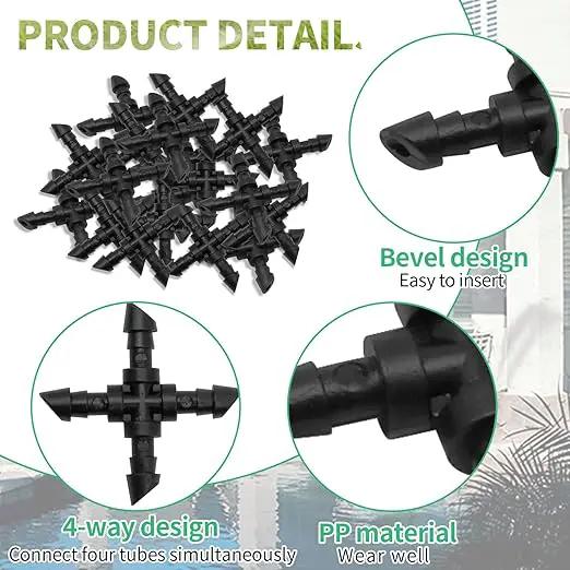 Connectors Automatic Drip Irrigation Kit Fit for 1/4 Inch Drip Irrigation Tubing Drip Line Cross Connectors for Garden Lawn Flower Pot (4-Way) by GreenHaven Gardens