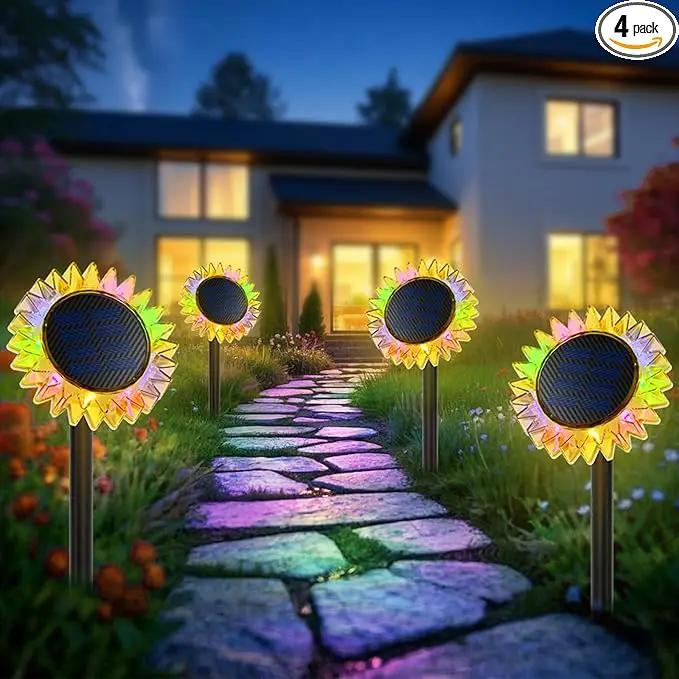 Outdoor Solar Lights, 4 Pack Upgraded Solar Sunflower Lights, Ground/Wall 2-in-1 Waterproof Solar Garden Lights for Yard, Landscape, Fence, Path, Patio, Driveway, Backyard Decor (Colourful) by GreenHaven Gardens