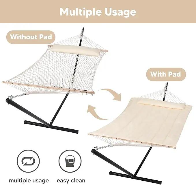 SUNCREAT Two Person Hammock with 12ft Stand Included, Max 475lbs Capacity, Heavy Duty Free Standing Hammock, Beige by GreenHaven Gardens