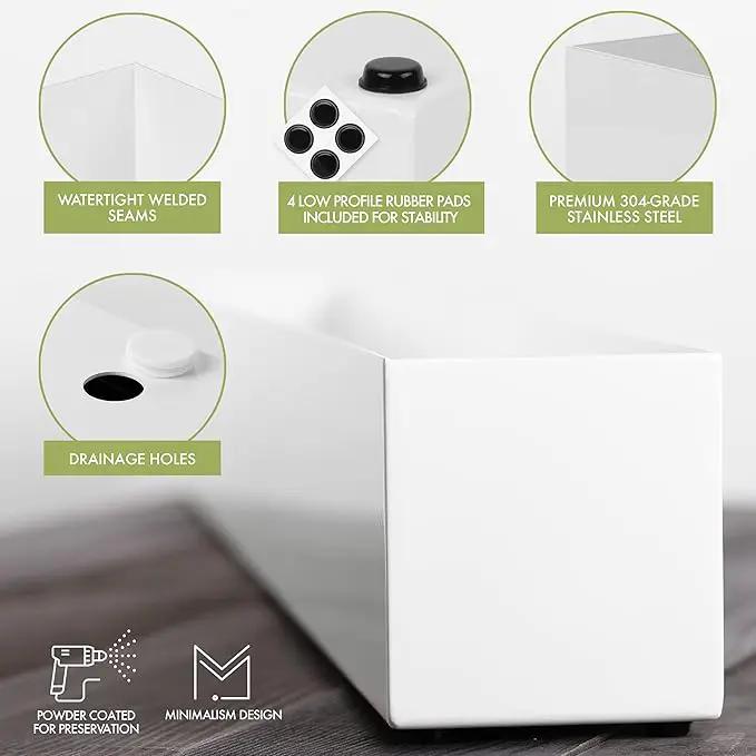 DR&Co Modern Rectangle Planter Box - 32" Metal Planter Ideal for Long Succulent, Rectangular Box for Table or Window Sill, Trough for Indoor Window, White by GreenHaven Gardens
