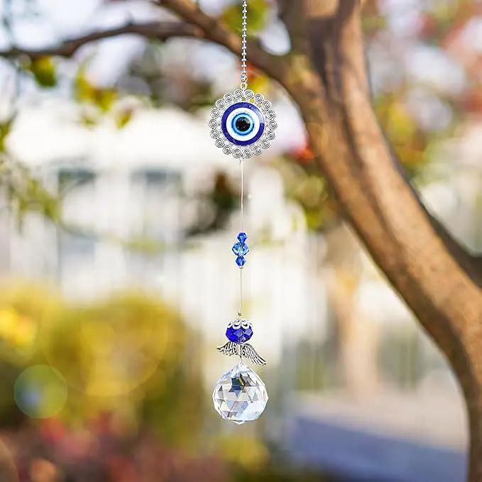 Handmade Crystal Angel Suncatcher Hanging Turkish Blue Evil Eye Protection Pendant and Good Luck Charm Gift by GreenHaven Gardens