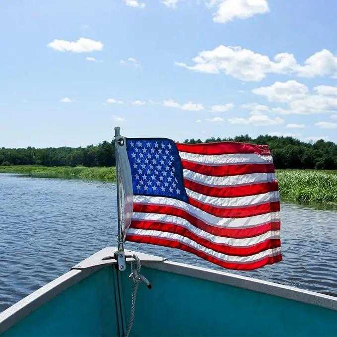 AZCOVER American Flag 16x24 Inch Boat Flag for Outside Made in USA Heavy Duty Nylon American Flags for Outdoor with Embroidered Stars Sewn Stripes and Brass Grommets All Weather Lasting United States by GreenHaven Gardens