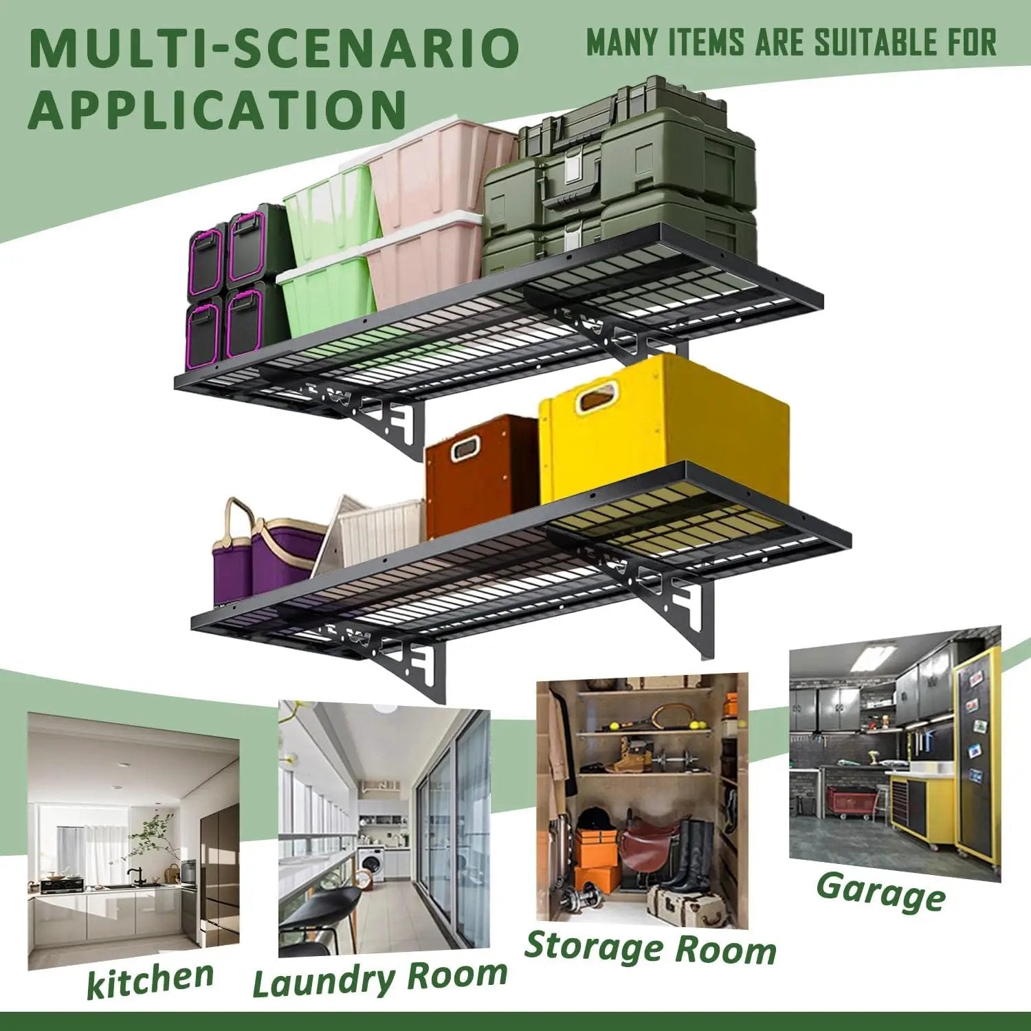 2 Pack Garage Wall Shelving, Heavy Duty 1.5' x 3.8' Wall Mount Storage Shelf with Hooks, Garage Storage Rack Floating Shelves, Holds 250 lbs Each by GreenHaven Gardens