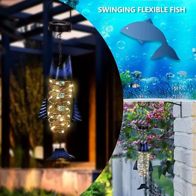 Outdoor Lights for Patio Garden Decor - Metal Solar Fish Hanging Decoration - Solar Lamp Decorative Yard Art - Pretty Nice Lantern for Man Woman Holiday Gift Ideas | Waterproof Warm LED Lighting by GreenHaven Gardens
