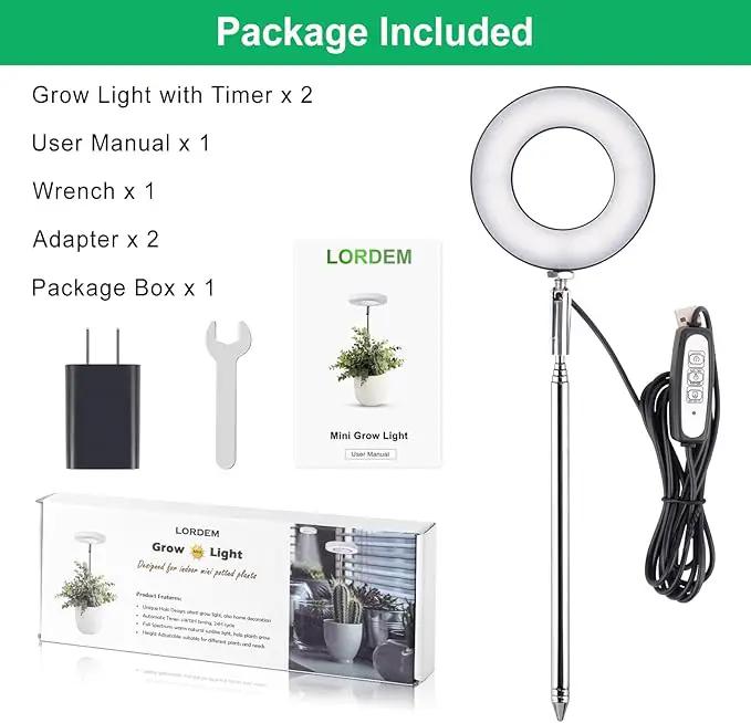 LORDEM Plant Grow Light, Full Spectrum LED Plant Light for Indoor Plants, Growing Lamp with Auto On/Off Timer, 4 Dimmable Brightness, 2 Packs of Black by GreenHaven Gardens