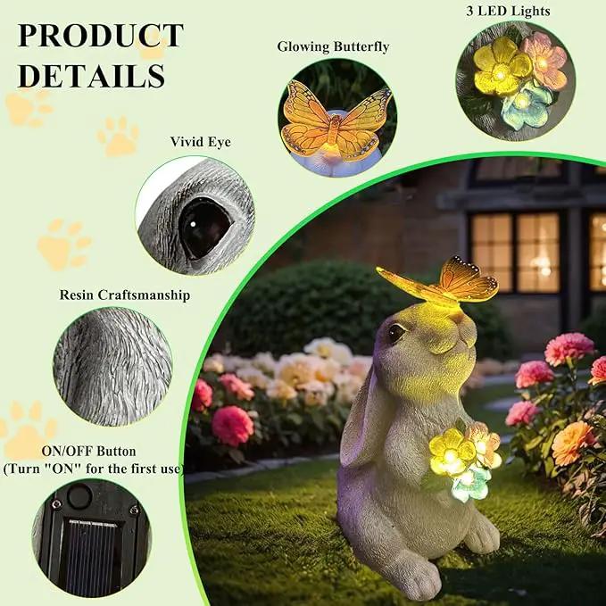 YODY Solar Garden Statues Outdoor Decor- Yard Decorations for Patio, Balcony, Backyard, Lawn Ornaments - Rabbit Figurines with LED Light- Unique Birthday House Warming Gifts for Women, Mom, Grandma by GreenHaven Gardens