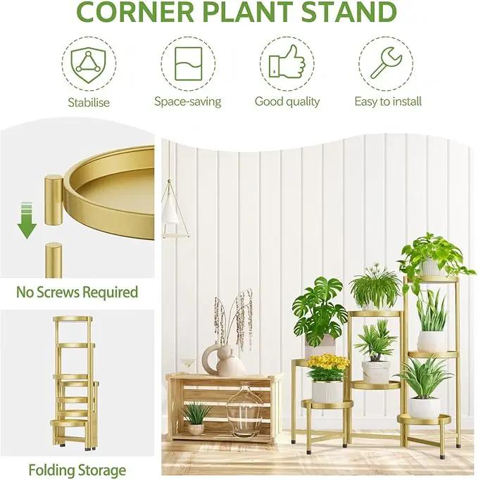 iDavosic.ly 7 Tier Large Plant Stand Indoor, 10 Inch Wide Tall Corner Metal Plant Stands Outdoor for Multiple Plants, Folding Tiered Flower Display Holder Rack Shelf, Gold by GreenHaven Gardens