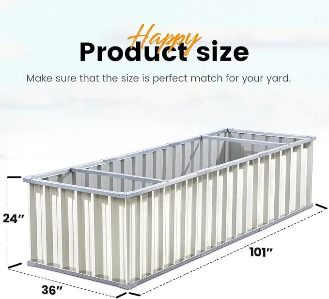 KING BIRD Galvanized Raised Garden Bed with 2 Installation Methods for DIY, 101" x 36" x 24" Heightened Planter Kit Box Outdoor for Deep-Rooted Vegetables, Flowers, Ivory by GreenHaven Gardens