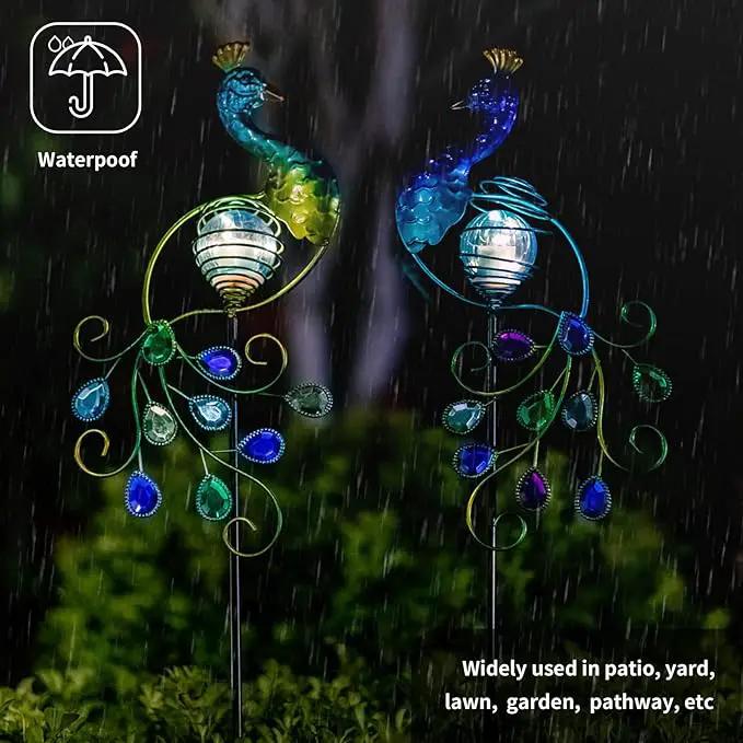 Viveta Garden Solar Lights Decorative, 2 Pack Metal Peacock Solar Lights Stake for Outdoor Garden Patio Yard Lawn Decorations by GreenHaven Gardens